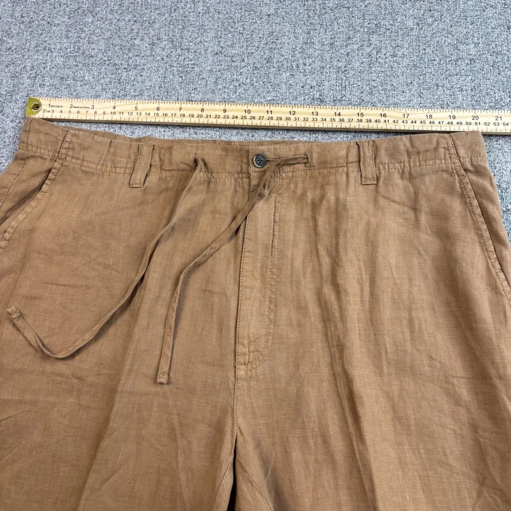 Caribbean 100% Linen Drawstring Pants Men 40x30 Brown Straight Leg Beach Wedding